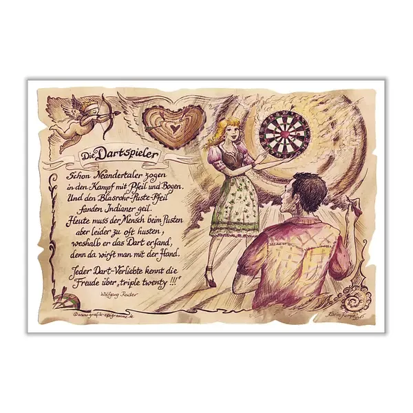 Sportbild Dartspieler auf Antikpapier im A4-Format Sportbild Dartspieler auf Antikpapier im A4-Format