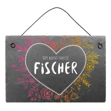 Türschild aus farbig bedrucktem Schiefer mit Herz und Familiennamen 30 x 20 cm Türschild aus farbig bedrucktem Schiefer mit Herz und Familiennamen 30 x 20 cm