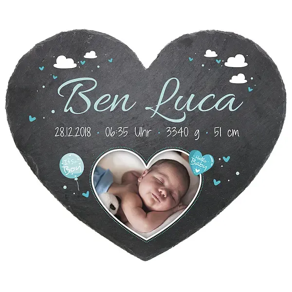 Schieferherz zur Geburt Junge Schieferherz zur Geburt Junge