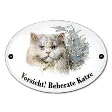 Katzenschild Vorsicht beherzte Katze aus Emaille 18,3 x 14,3 cm Katzenschild Vorsicht beherzte Katze aus Emaille 18,3 x 14,3 cm