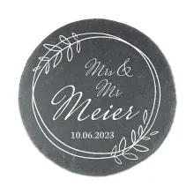 Rundes Schieferschild zur Hochzeit mit Namen des Brautpaares Rundes Schieferschild zur Hochzeit mit Namen des Brautpaares