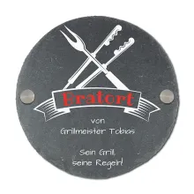 Rundes Schieferschild für Grillmeister mit Name  Rundes Schieferschild für Grillmeister mit Name