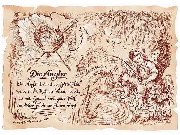 Sportbild Angler auf Antikpapier im A4-Format Sportbild Angler auf Antikpapier im A4-Format