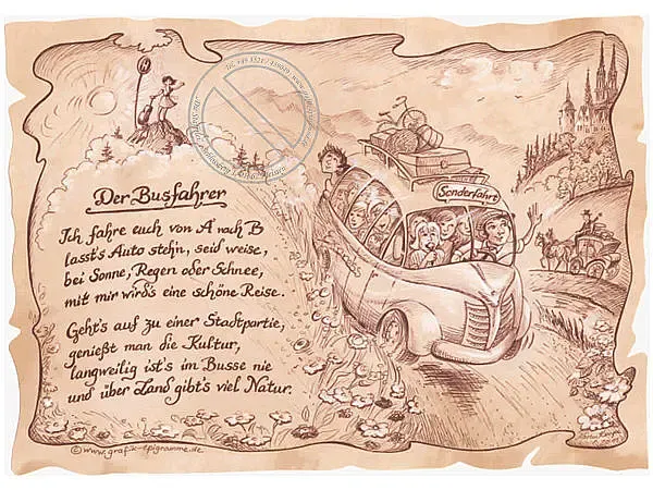 Zunftbild Busfahrer auf Antikpapier im A4-Format Zunftbild Busfahrer auf Antikpapier im A4-Format