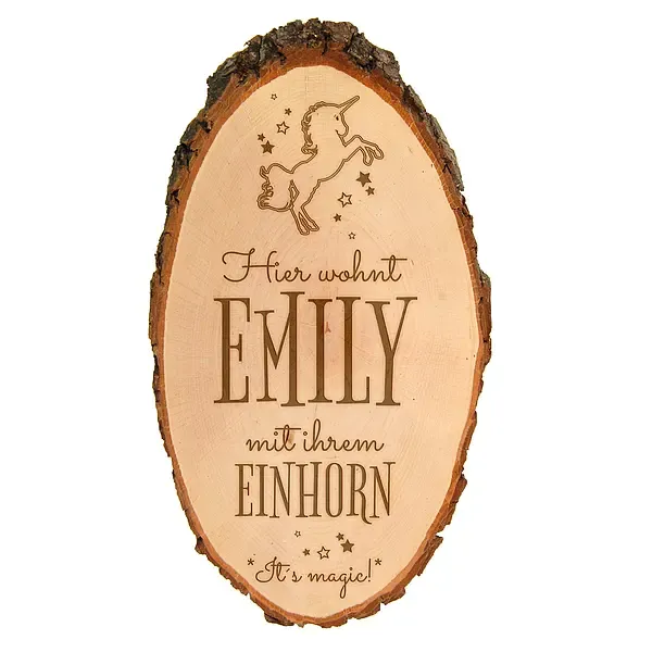 Baumscheibe mit Namen und Einhorndesign Hochformat Baumscheibe mit Namen und Einhorndesign Hochformat