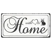 Vintage Stil Schild Home aus Aluminium mit Wunschtext weiß mit Rahmen Vintage Stil Schild Home aus Aluminium mit Wunschtext weiß mit Rahmen