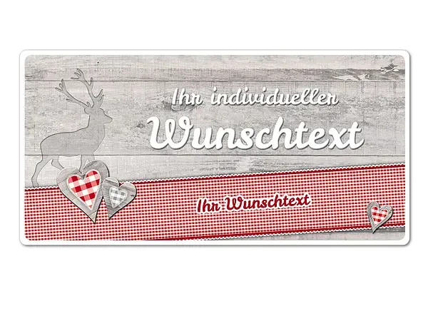 Hüttendeko-Schild mit Wunschtext und Hirsch - 200 x 100mm Hüttendeko-Schild mit Wunschtext und Hirsch - 200 x 100mm
