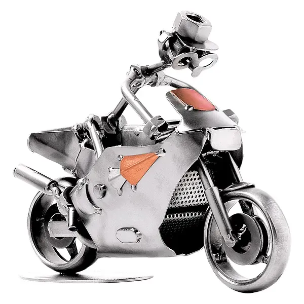 Schraubenmännchen Motorradfahrer auf Rennmotorrad Schraubenmännchen Motorradfahrer auf Rennmotorrad