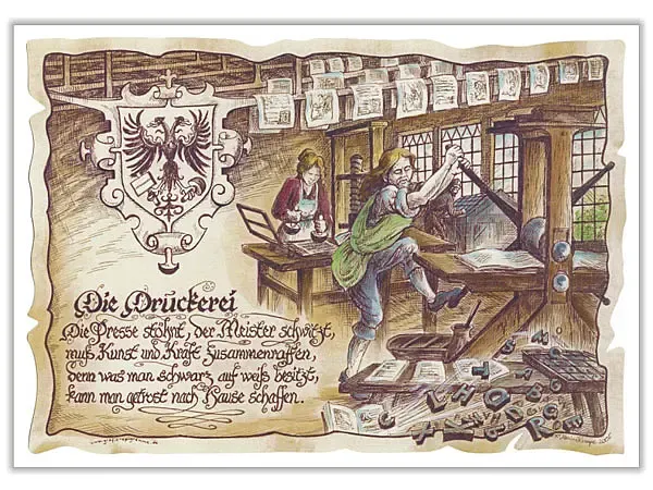 Zunftbild Druckerei auf Antikpapier im A4-Format Zunftbild Druckerei auf Antikpapier im A4-Format