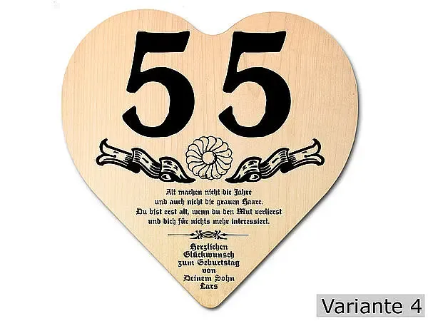 Herz Holzschild mit Wunschtext Geschenk zum 55. Geburtstag Herz Holzschild mit Wunschtext Geschenk zum 55. Geburtstag