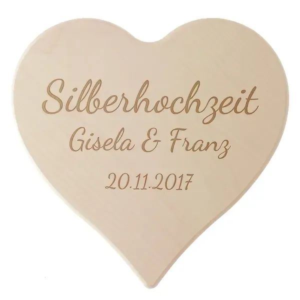 Schneidebrett aus Holz mit Gravur zur "Silbernen Hochzeit" Größe: 24 x 24 x 1,4 cm Schneidebrett aus Holz mit Gravur zur "Silbernen Hochzeit" Größe: 24 x 24 x 1,4 cm