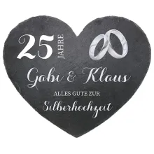 Schieferherz zum 25. Hochzeitstag Silberne Hochzeit Größe 24 cm Silberhochzeit Schieferherz zum 25. Hochzeitstag Silberne Hochzeit Größe 24 cm Silberhochzeit