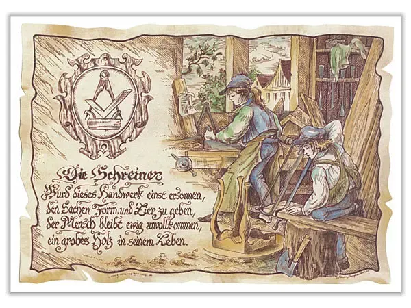 Zunftbild Schreiner auf Antikpapier im A4-Format Zunftbild Schreiner auf Antikpapier im A4-Format