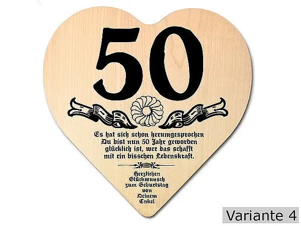 Herz Holzschild mit Wunschtext Geschenk zum 50. Geburtstag Herz Holzschild mit Wunschtext Geschenk zum 50. Geburtstag