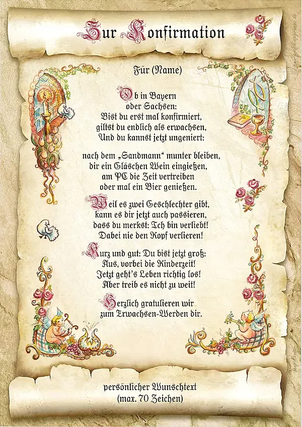 Urkunde zur Konfirmation mit Ihrem Wunschtext Urkunde zur Konfirmation mit Ihrem Wunschtext
