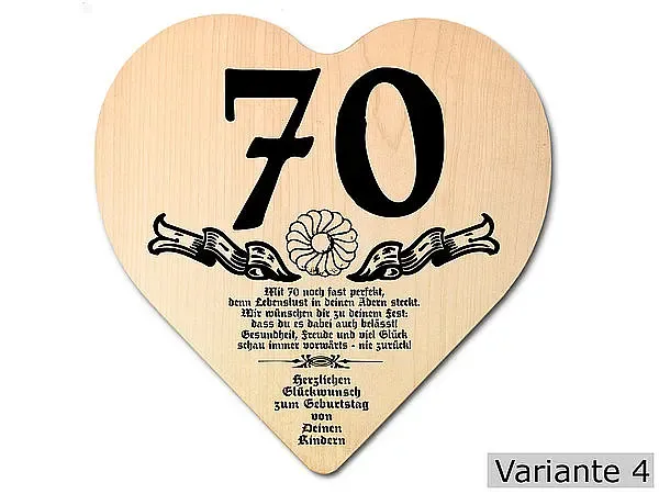 Herz Holzschild mit Wunschtext Geschenk zum 70. Geburtstag Herz Holzschild mit Wunschtext Geschenk zum 70. Geburtstag