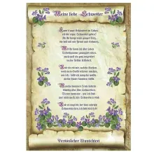Urkunde für die liebe Schwester mit personalisiertem Wunschtext Urkunde für die liebe Schwester mit personalisiertem Wunschtext