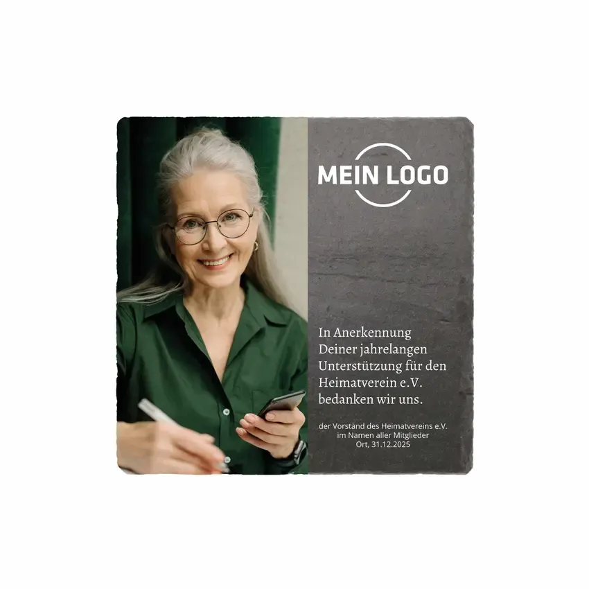 Schieferplatte Dienstauszeichnung mit eigenem Logo und Text Schieferplatte Dienstauszeichnung mit eigenem Logo und Text