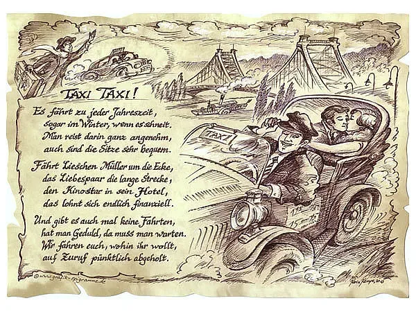 Zunftbild Taxifahrer auf Antikpapier im A4-Format Zunftbild Taxifahrer auf Antikpapier im A4-Format