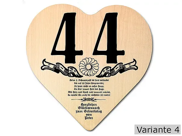 Herz Holzschild mit Wunschtext Geschenk zum 44. Geburtstag Herz Holzschild mit Wunschtext Geschenk zum 44. Geburtstag
