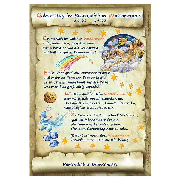 Urkunde zum Geburtstag - Sternzeichen Wassermann Urkunde zum Geburtstag - Sternzeichen Wassermann