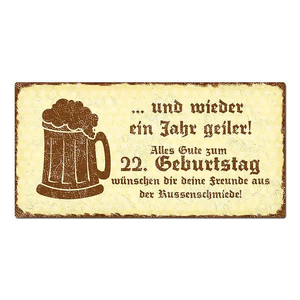 Geschenk zum 22. Geburtstag - Schild mit Wunschtext 200 x 100mm gelb/braun Geschenk zum 22. Geburtstag - Schild mit Wunschtext 200 x 100mm gelb/braun