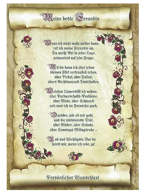 Urkunde für die beste Freundin mit personalisiertem Wunschtext Urkunde für die beste Freundin mit personalisiertem Wunschtext