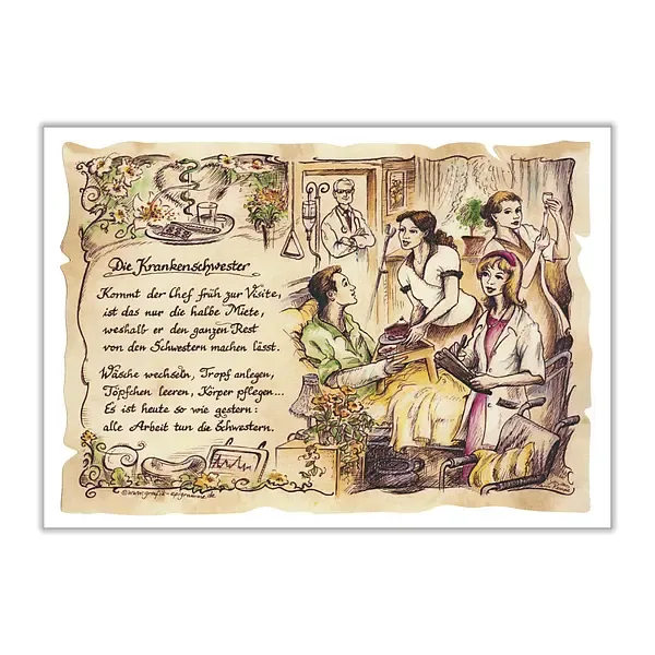 Zunftbild Krankenschwester auf Antikpapier im A4-Format Zunftbild Krankenschwester auf Antikpapier im A4-Format