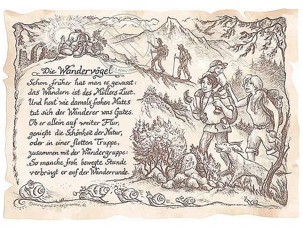 Sportbild Wanderer auf Antikpapier im A4-Format Sportbild Wanderer auf Antikpapier im A4-Format