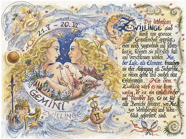 Sternbild Zwillinge auf Antikpapier im A4-Format Sternbild Zwillinge auf Antikpapier im A4-Format