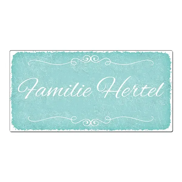 Aluschild im Vintage Look mit Wunschtext 300 x 150mm türkis Aluschild im Vintage Look mit Wunschtext 300 x 150mm türkis