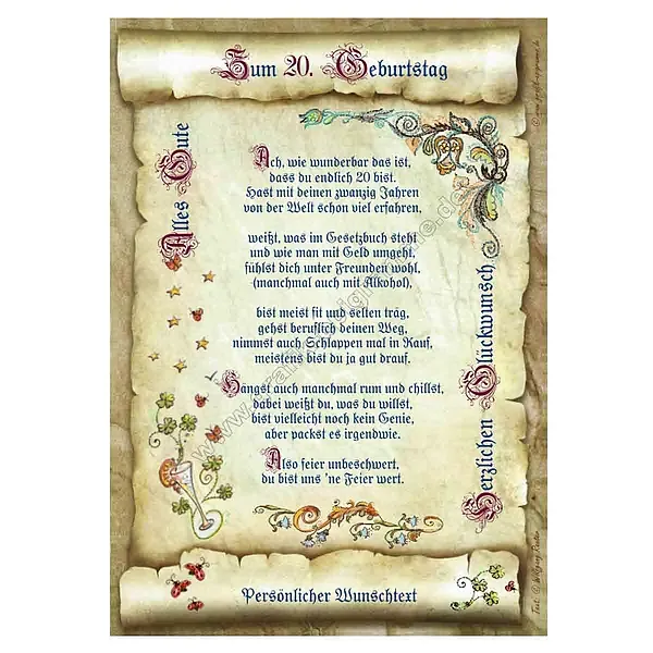 Urkunde Endlich 20 mit Ihrem Wunschtext Urkunde Endlich 20 mit Ihrem Wunschtext