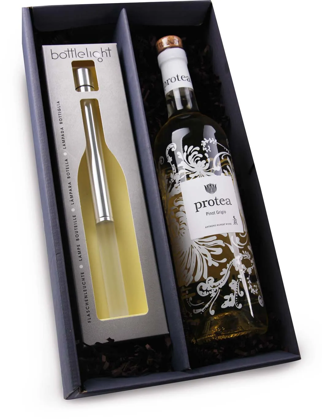Geschenkset Protea Pinot Grigio mit Stableuchte Geschenkset Protea Pinot Grigio mit Stableuchte