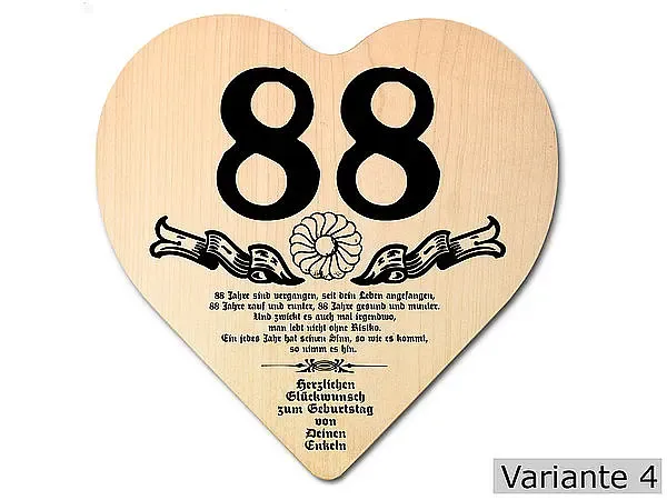Herz Holzschild mit Wunschtext Geschenk zum 88. Geburtstag Herz Holzschild mit Wunschtext Geschenk zum 88. Geburtstag