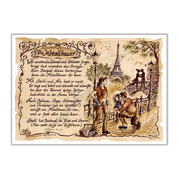 Zunftbild Metallbauer auf Antikpapier im A4-Format Zunftbild Metallbauer auf Antikpapier im A4-Format