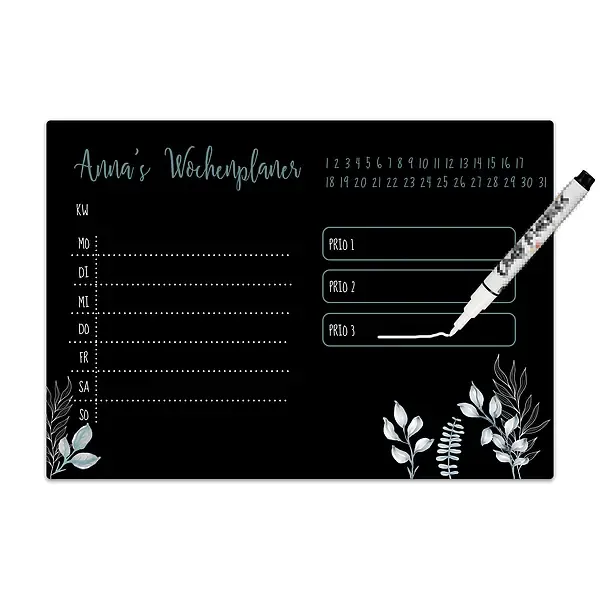 Chalkboard "Wochenplaner" A4 oder A3 mit Namen und inkl. Kreidemarker - blau Chalkboard "Wochenplaner" A4 oder A3 mit Namen und inkl. Kreidemarker - blau