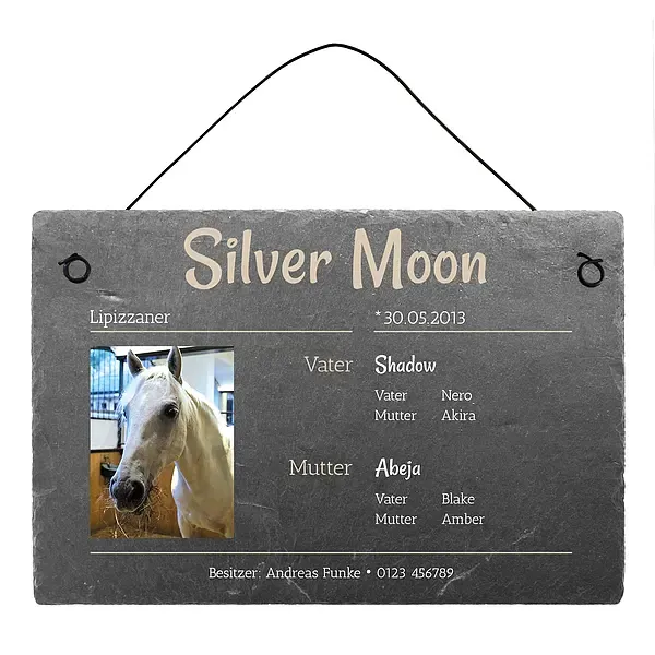 Geschenk für Reiter - Stallschild aus Schiefer mit Foto 30 x 20 cm Geschenk für Reiter - Stallschild aus Schiefer mit Foto 30 x 20 cm
