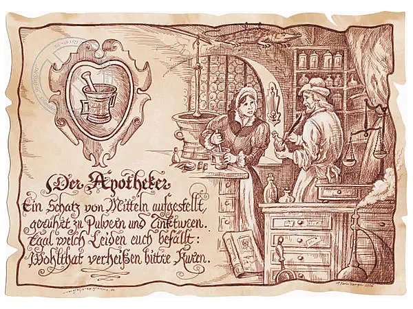 Zunftbild Apotheker auf Antikpapier im A4-Format Zunftbild Apotheker auf Antikpapier im A4-Format