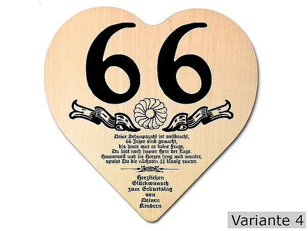 Herz Holzschild mit Wunschtext Geschenk zum 66. Geburtstag Herz Holzschild mit Wunschtext Geschenk zum 66. Geburtstag
