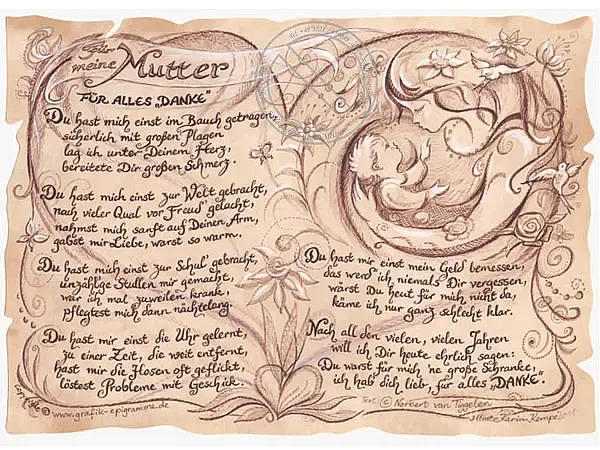 Kunstbild auf Antikpapier im A4-Format - Geschenk für die Mutter Kunstbild auf Antikpapier im A4-Format - Geschenk für die Mutter