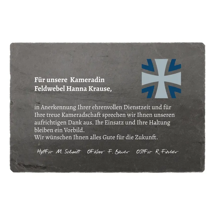 Dienstauszeichnung Schieferschild mit Logo 30 x 20 cm Dienstauszeichnung Schieferschild mit Logo 30 x 20 cm