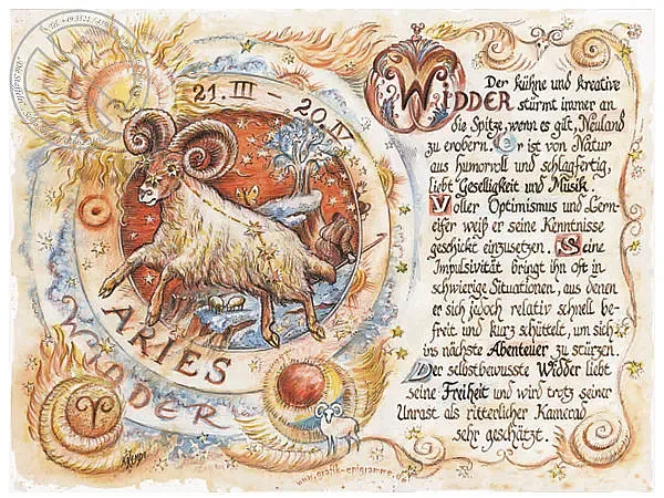 Sternbild Widder auf Antikpapier im A4-Format Sternbild Widder auf Antikpapier im A4-Format