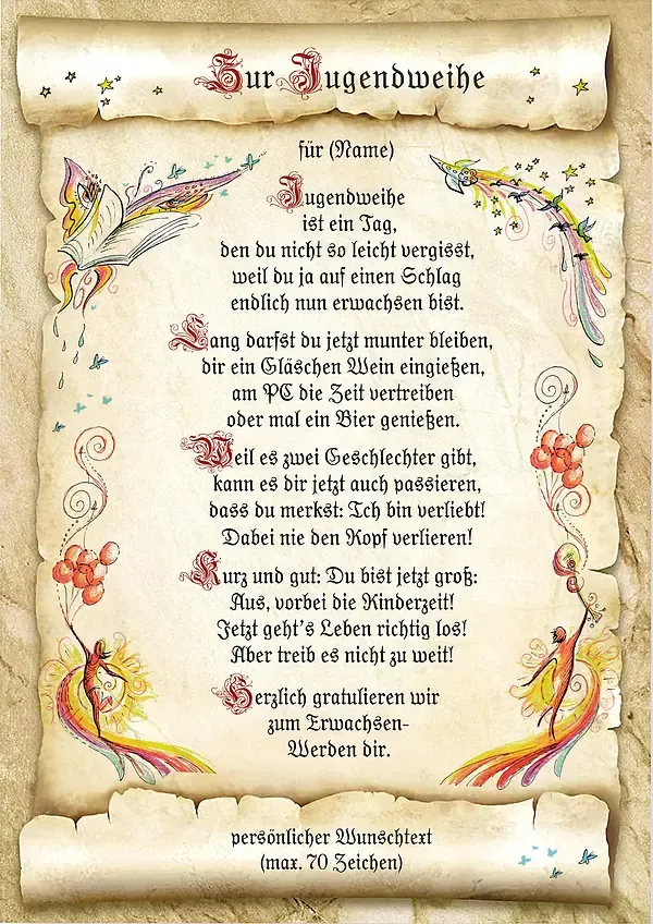 Urkunde zur Jugendweihe mit Ihrem Wunschtext Urkunde zur Jugendweihe mit Ihrem Wunschtext