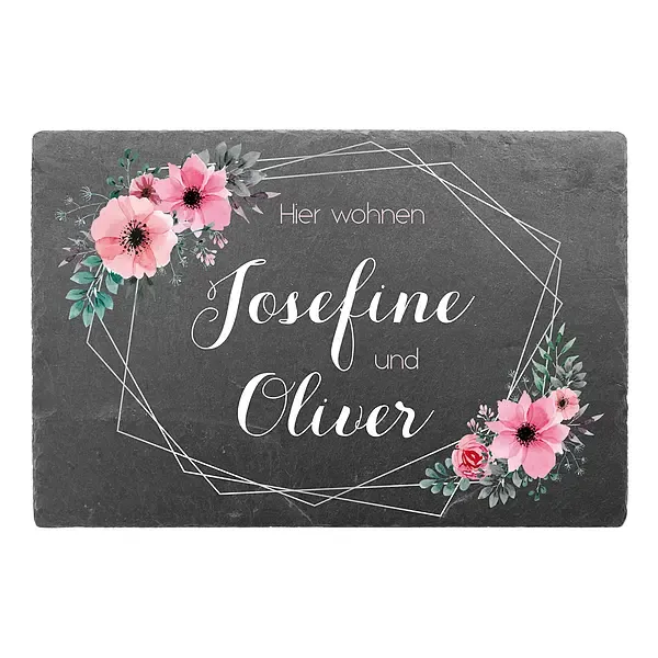 Türschild mit bunten Blumen aus Schiefer 30 x 20 cm Türschild mit bunten Blumen aus Schiefer 30 x 20 cm