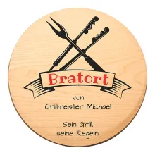 Rundes Holzschild  mit Name - Bratort Rundes Holzschild  mit Name - Bratort