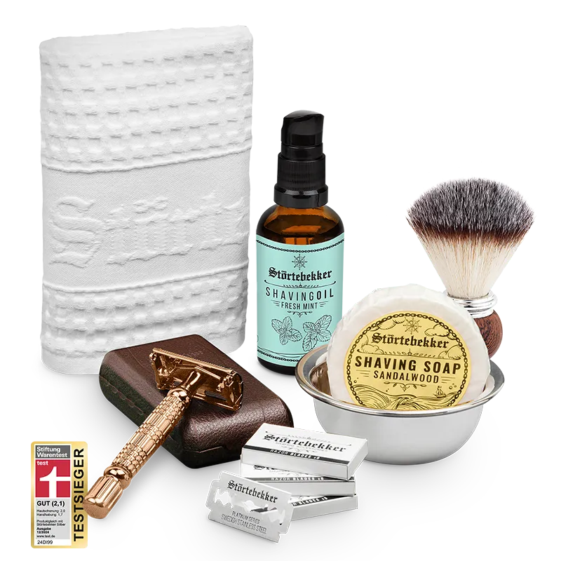 Störtebekker Rasurpflege Set Premium - Rasierhobel %27Hamburg%27 Rosé - Gold Störtebekker Rasurpflege Set Premium - Rasierhobel %27Hamburg%27 Rosé - Gold