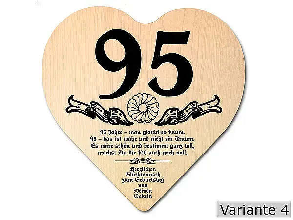 Herz Holzschild mit Wunschtext Geschenk zum 95. Geburtstag Herz Holzschild mit Wunschtext Geschenk zum 95. Geburtstag