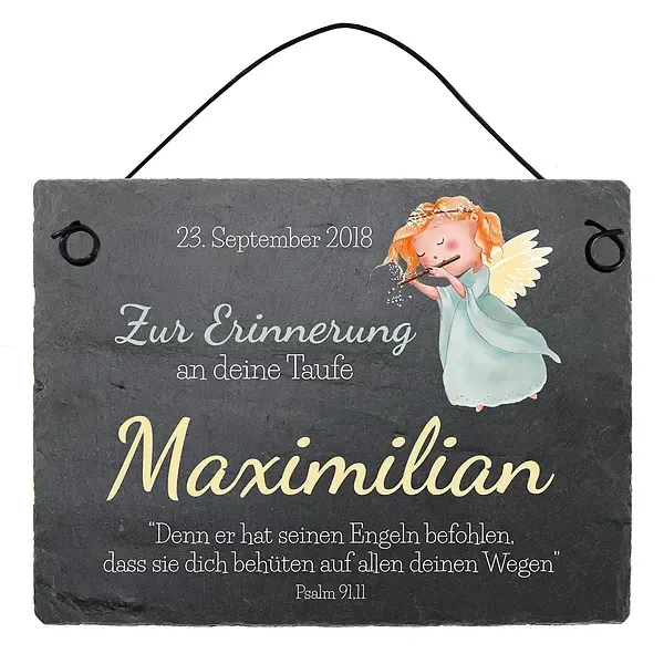 Taufgeschenk Schieferplatte mit Name, Datum und Taufspruch 20 x 15 cm Taufgeschenk Schieferplatte mit Name, Datum und Taufspruch 20 x 15 cm
