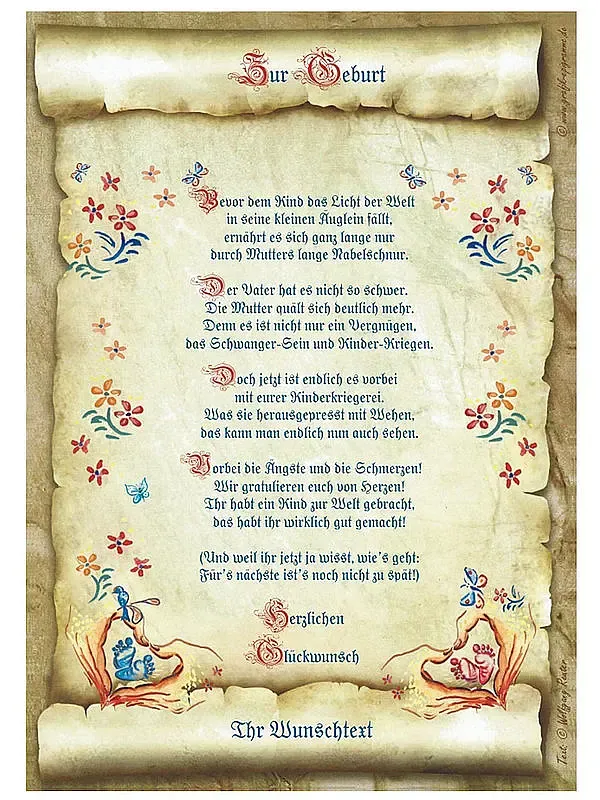 Urkunde zur Geburt mit Ihrem Wunschtext Urkunde zur Geburt mit Ihrem Wunschtext
