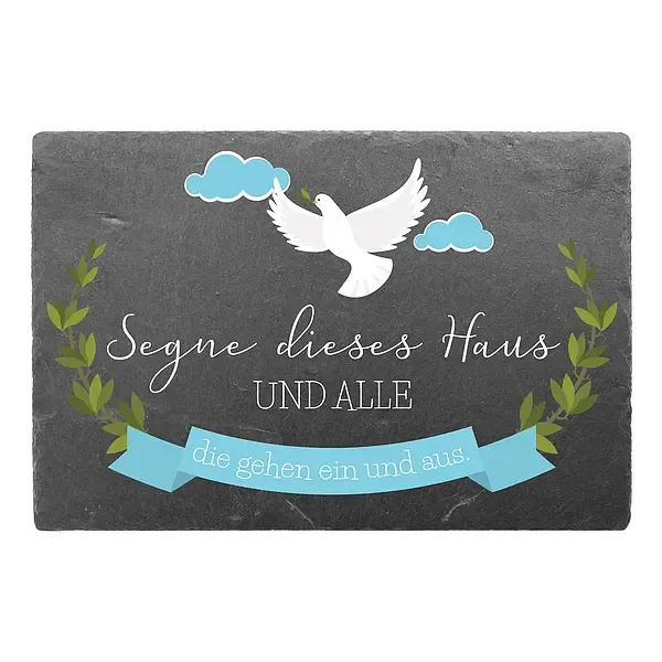 Spruchschild aus Schiefer mit "Segne dieses Haus" und Wunschtext 30 x 20 cmm Spruchschild aus Schiefer mit "Segne dieses Haus" und Wunschtext 30 x 20 cmm